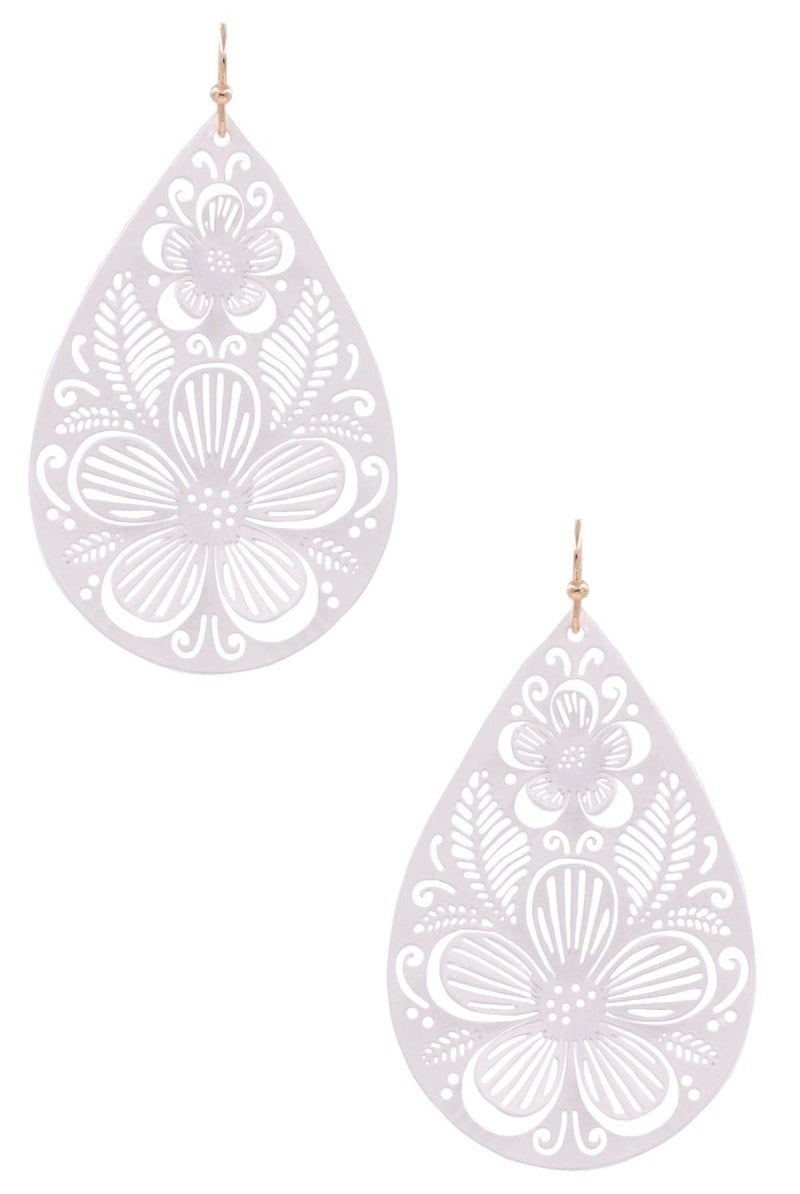 Metal Floral Cut Out Teardrop Earrings - -Jimberly's Boutique-Olive Branch-Mississippi