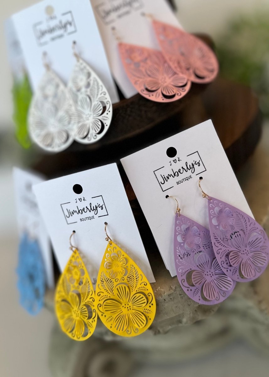 Metal Floral Cut Out Teardrop Earrings - -Jimberly's Boutique-Olive Branch-Mississippi