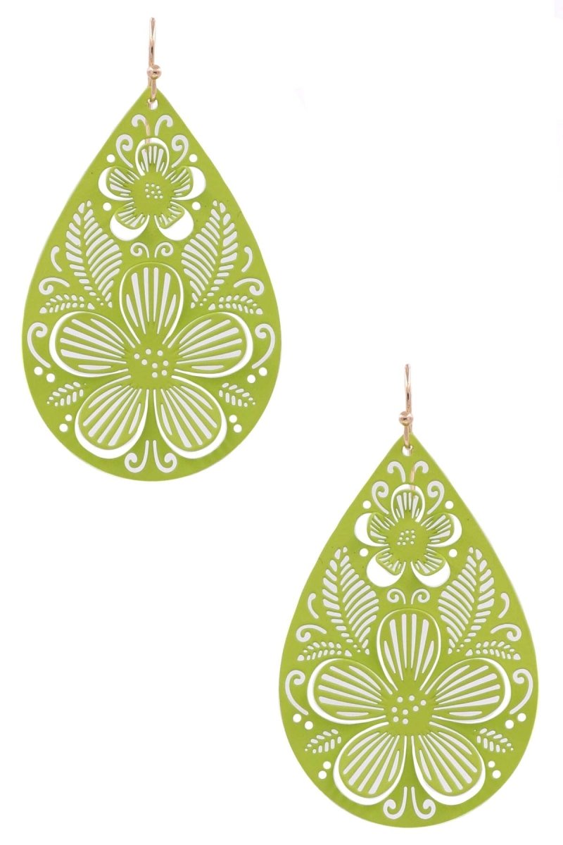 Metal Floral Cut Out Teardrop Earrings - -Jimberly's Boutique-Olive Branch-Mississippi