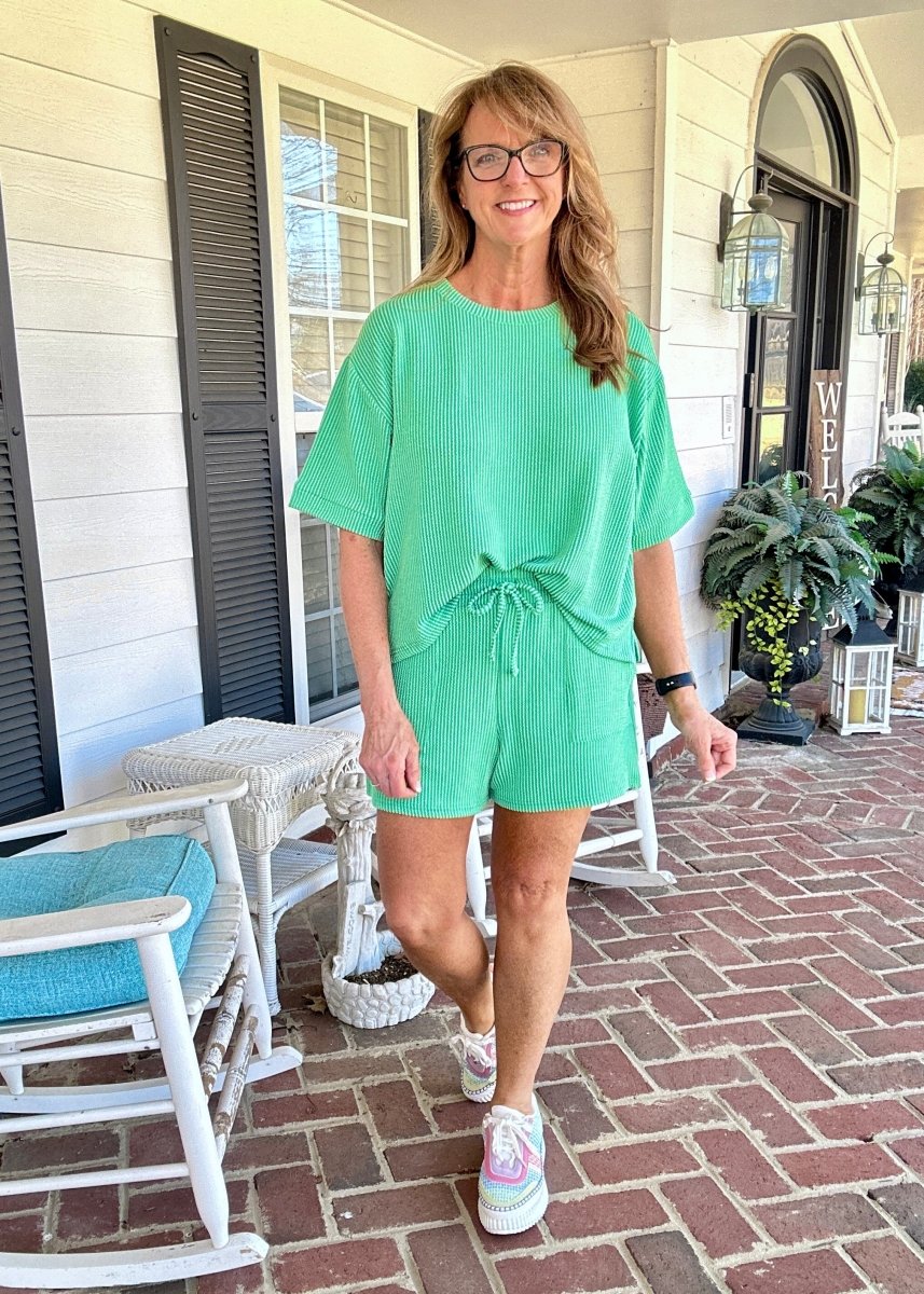 Mindy Ribbed Short Set - Kelly Green | Zenana - short set - Jimberly's Boutique - Olive Branch - Mississippi