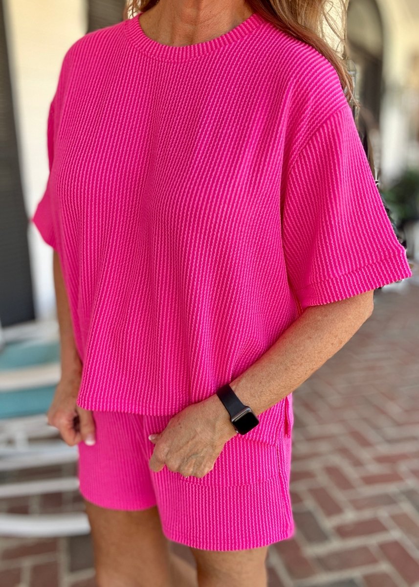 Mindy Ribbed Short Set - Neon Hot Pink | Zenana - short set - Jimberly's Boutique - Olive Branch - Mississippi