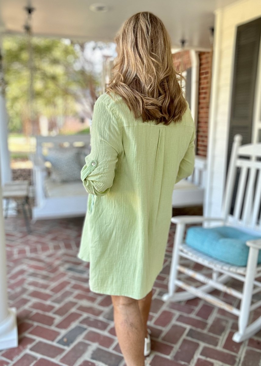 Mineral Washed Shirt Dress - Green Mineral Washed Shirt Dress - Green