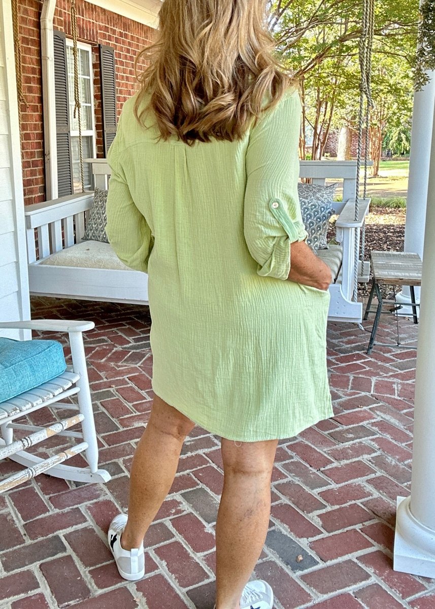 Mineral Washed Shirt Dress - Green - dress - Jimberly's Boutique - Olive Branch - Mississippi