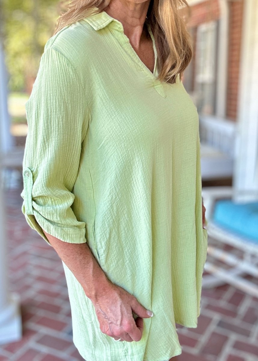 Mineral Washed Shirt Dress - Green Mineral Washed Shirt Dress - Green