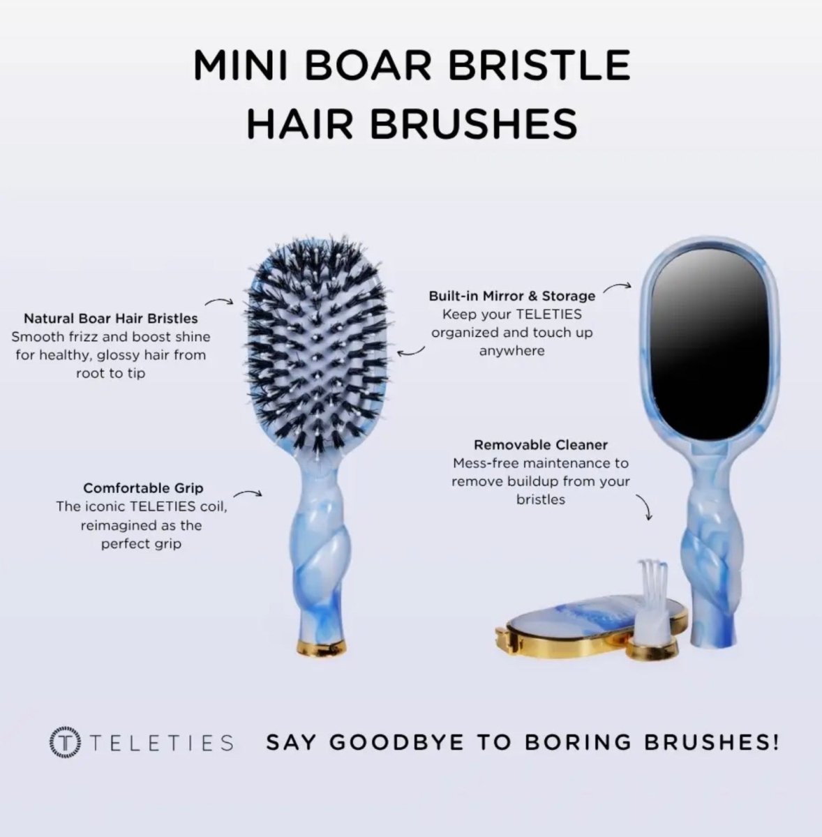 Mini Boar Brush – Tide & True Blue | TELETIES - Teleties Hair Brush -Jimberly's Boutique-Olive Branch-Mississippi