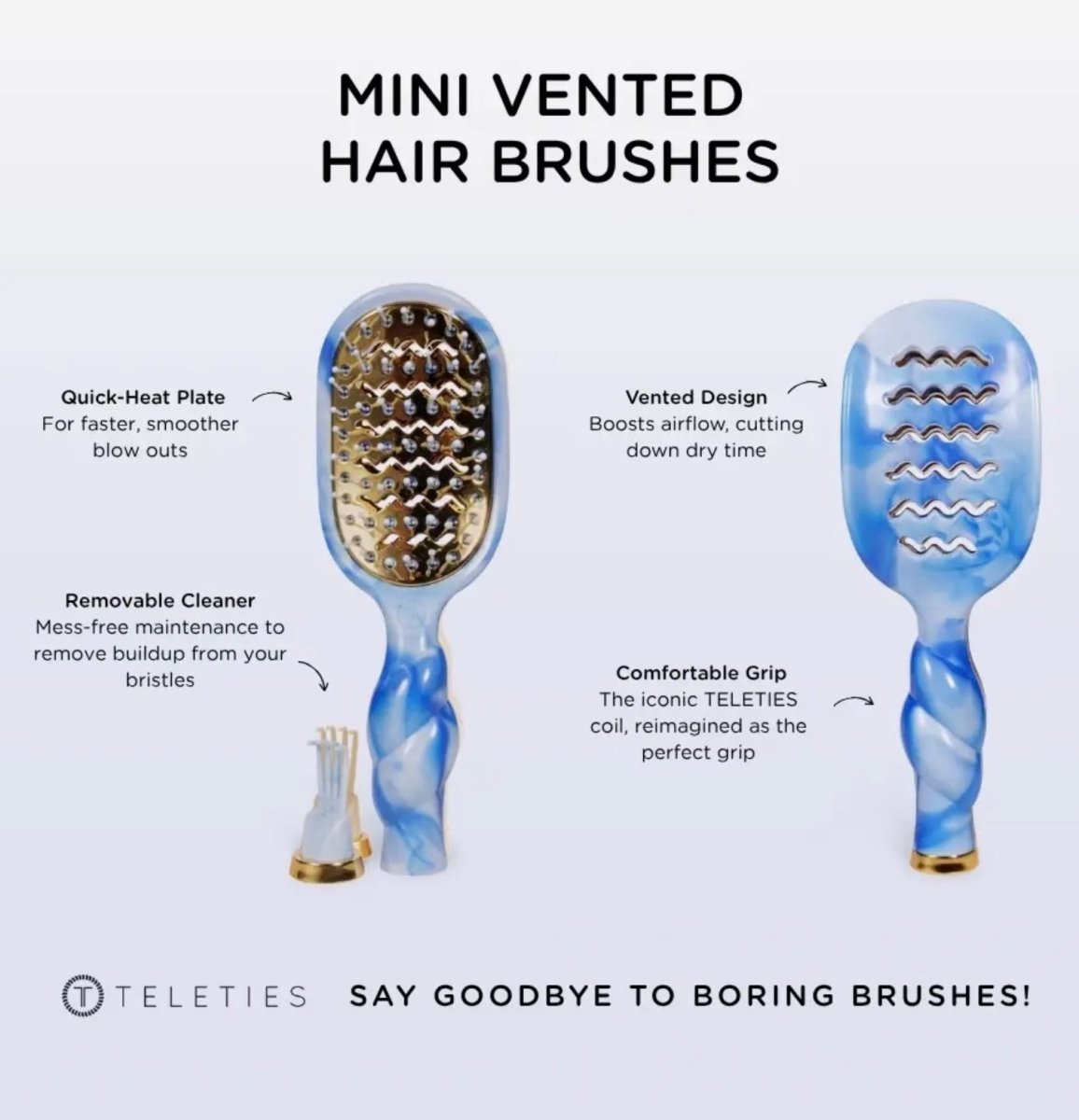 Mini Vented Brush – Tide & True Blue | TELETIES - Teleties Hair Brush -Jimberly's Boutique-Olive Branch-Mississippi