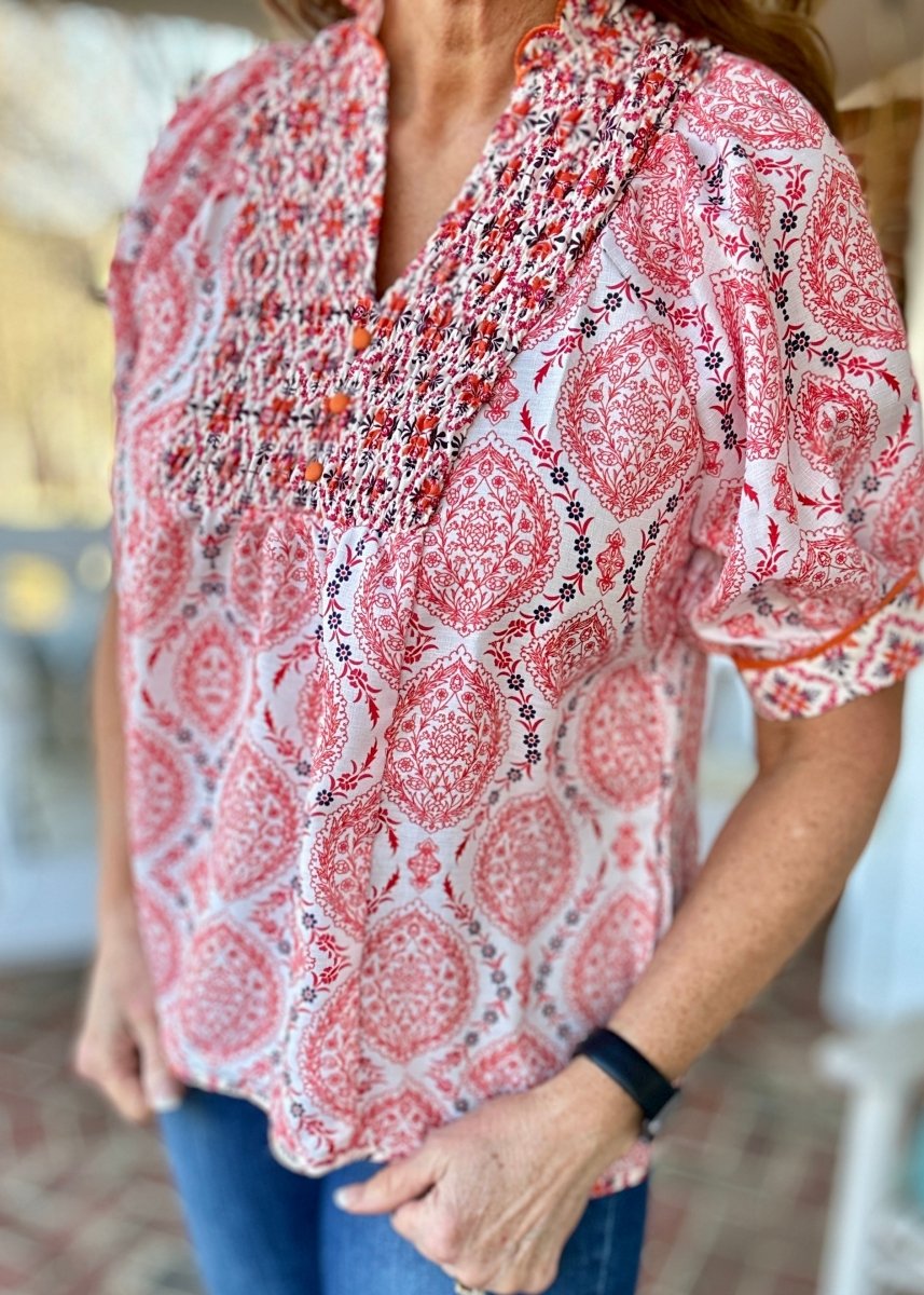 Mix Boho Blouse/Top - Red Mix | Umgee - Umgee Top - Jimberly's Boutique - Olive Branch - Mississippi