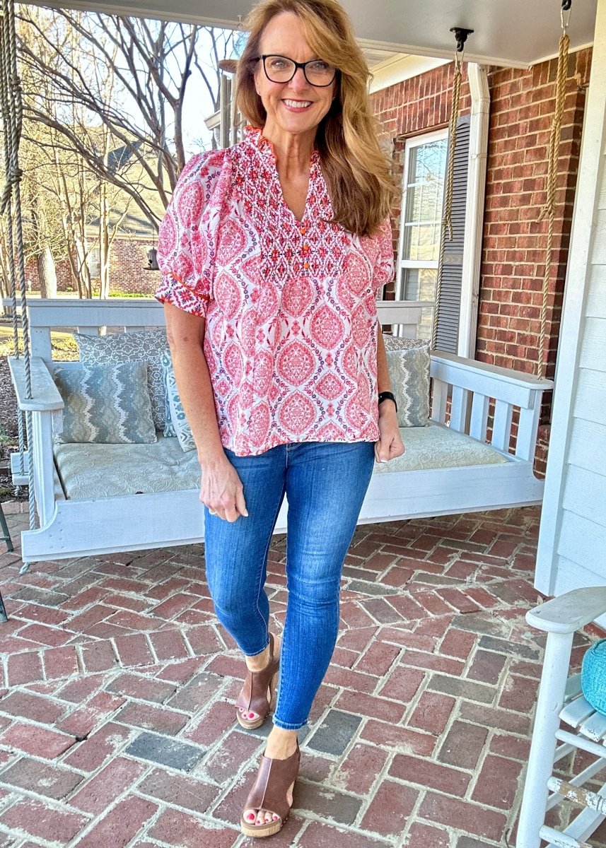 Mix Boho Blouse/Top - Red Mix | Umgee - Umgee Top - Jimberly's Boutique - Olive Branch - Mississippi