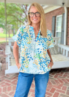 Mix Media Flutter Sleeve Top - Blue | Umgee - Umgee Top -Jimberly's Boutique-Olive Branch-Mississippi