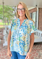 Mix Media Flutter Sleeve Top - Blue | Umgee - Umgee Top -Jimberly's Boutique-Olive Branch-Mississippi