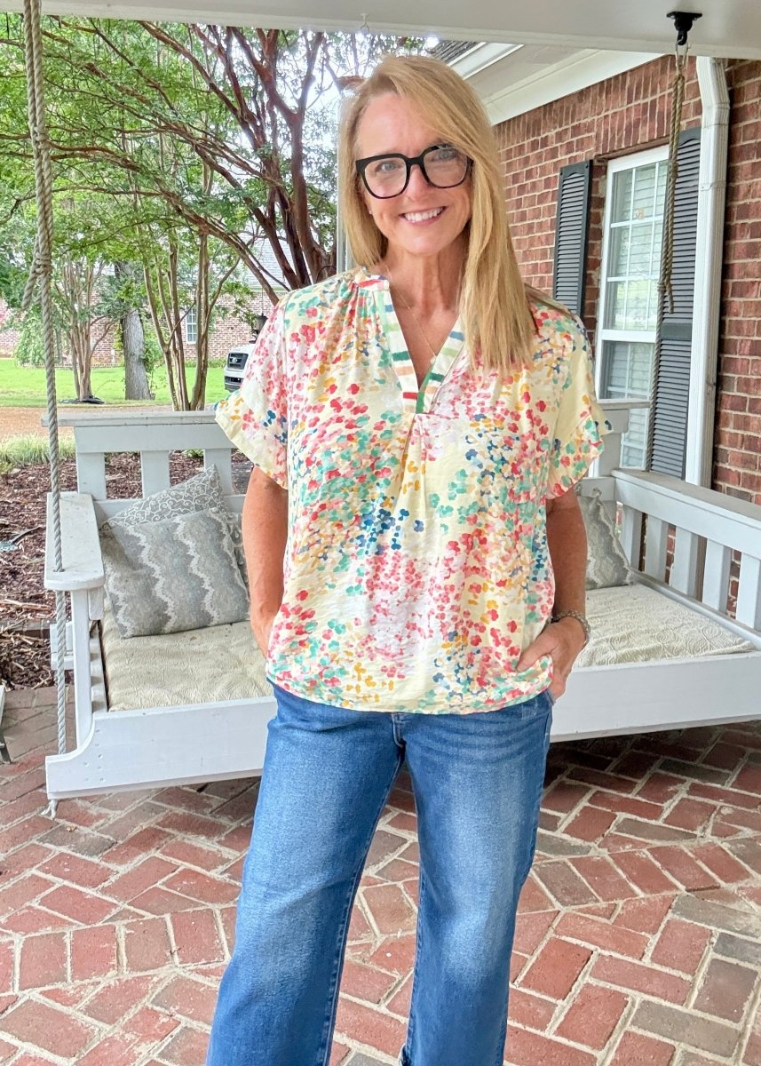 Mix Media Flutter Sleeve Top - Coral Mix | Umgee - Umgee Top -Jimberly's Boutique-Olive Branch-Mississippi