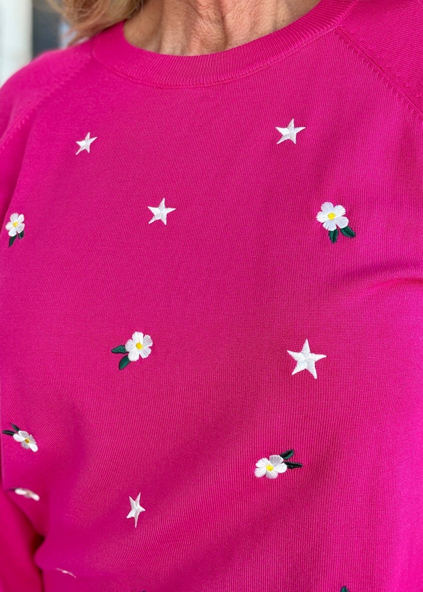 Mixed Embroidery Sweater - Hot Pink - sweater - Jimberly's Boutique - Olive Branch - Mississippi