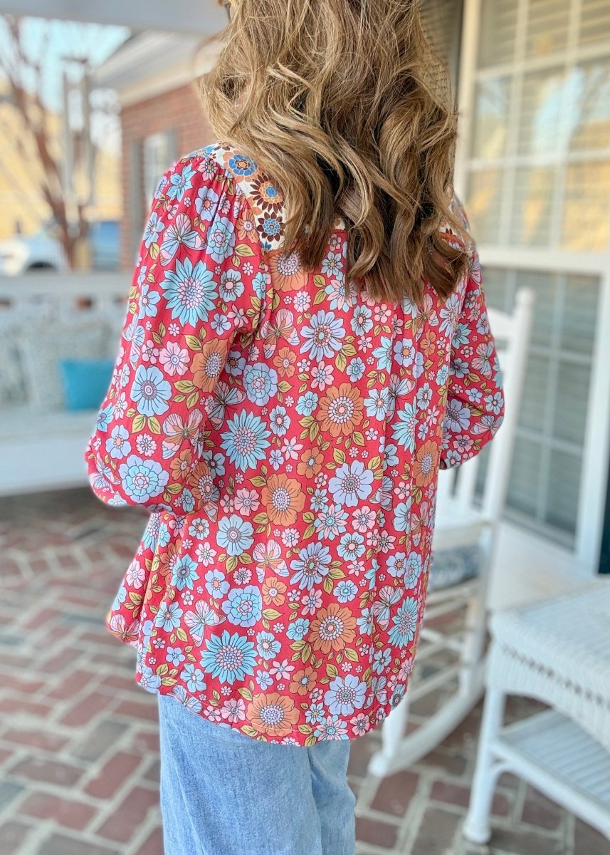 Mixed Floral Print Top - Red Mix - Umgee Top - Jimberly's Boutique - Olive Branch - Mississippi