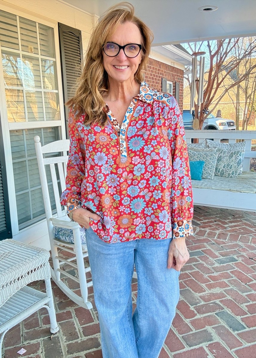 Mixed Floral Print Top - Red Mix - Umgee Top - Jimberly's Boutique - Olive Branch - Mississippi