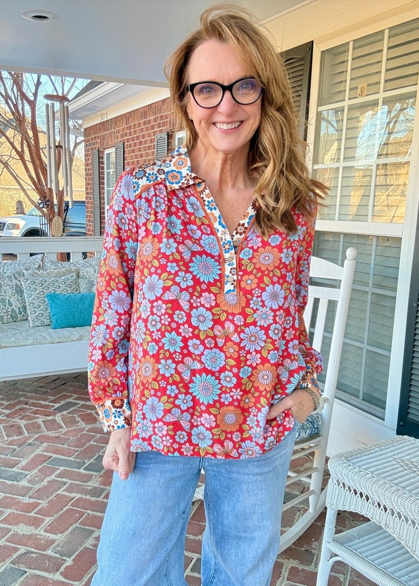 Mixed Floral Print Top - Red Mix - Umgee Top - Jimberly's Boutique - Olive Branch - Mississippi