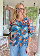 Mixed Print Top - Blue Mix | Umgee - Umgee Top -Jimberly's Boutique-Olive Branch-Mississippi