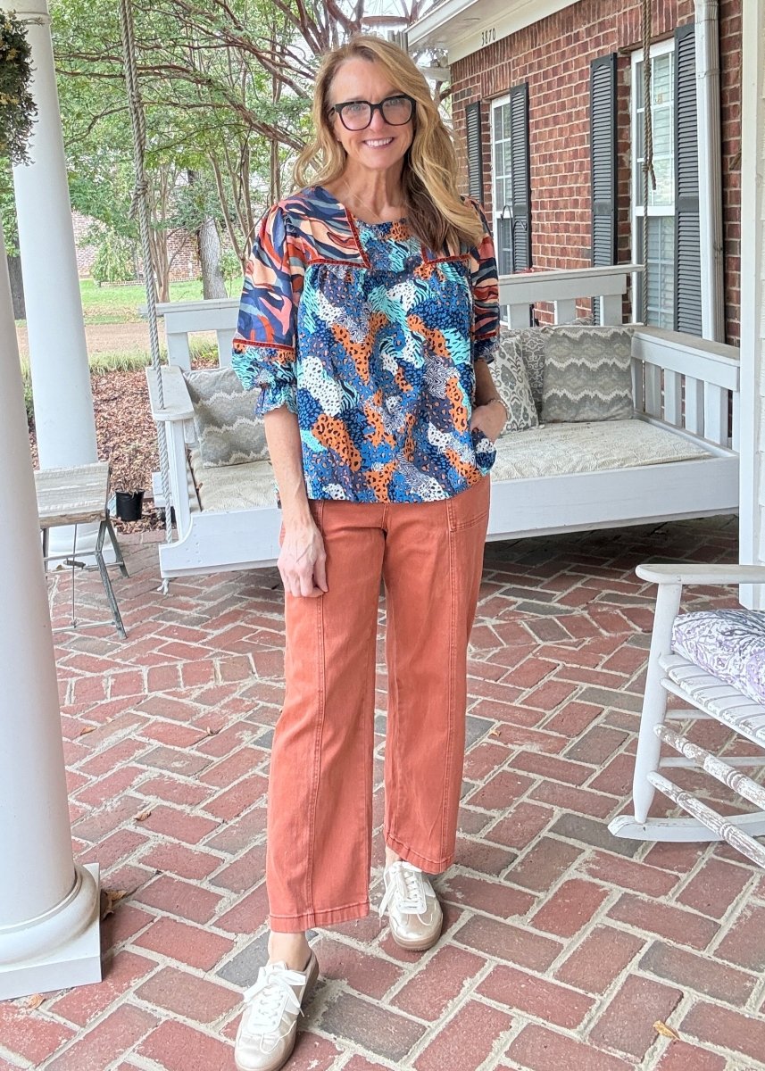 Mixed Print Top - Blue Mix | Umgee - Umgee Top -Jimberly's Boutique-Olive Branch-Mississippi