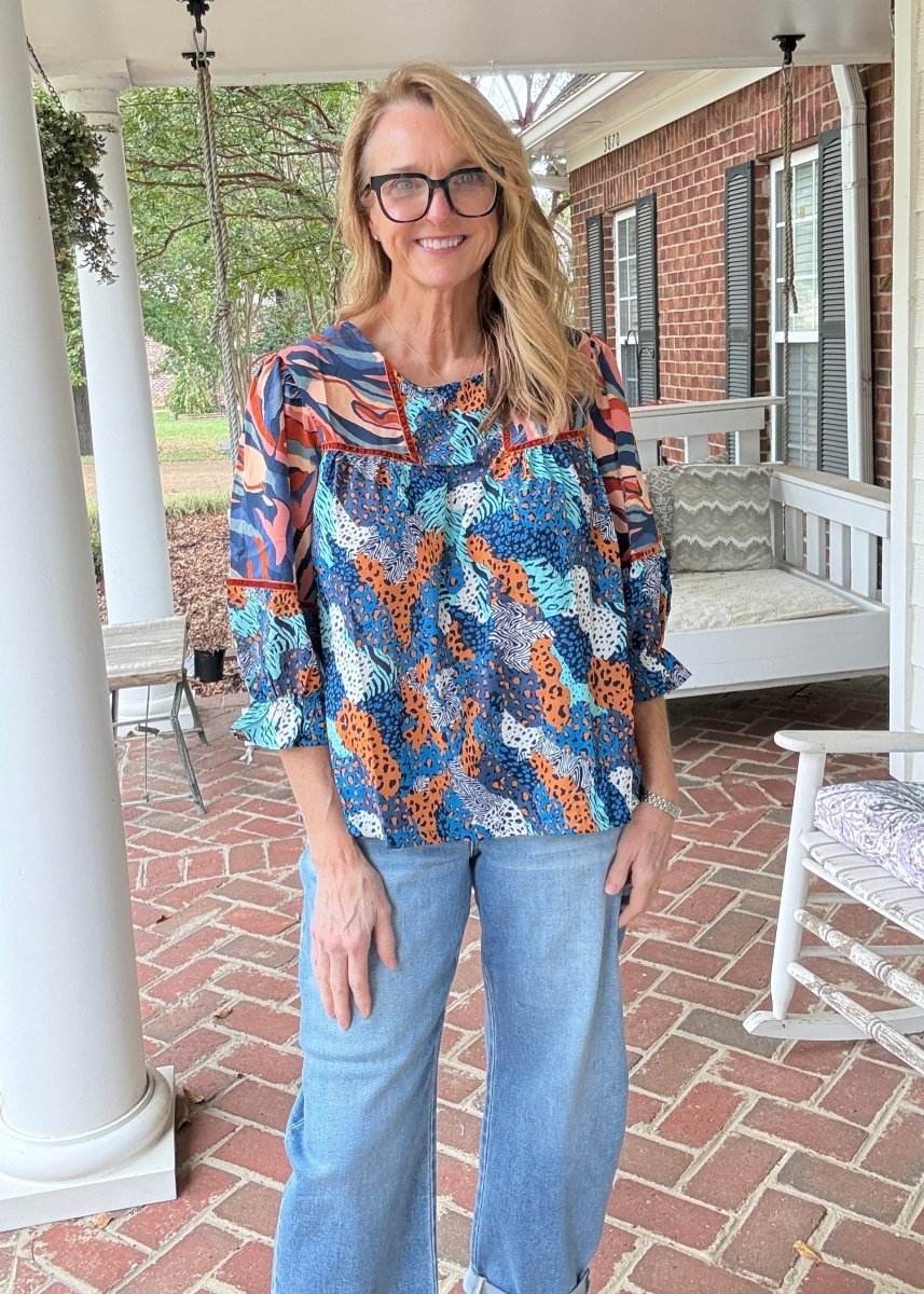 Mixed Print Top - Blue Mix | Umgee - Umgee Top -Jimberly's Boutique-Olive Branch-Mississippi