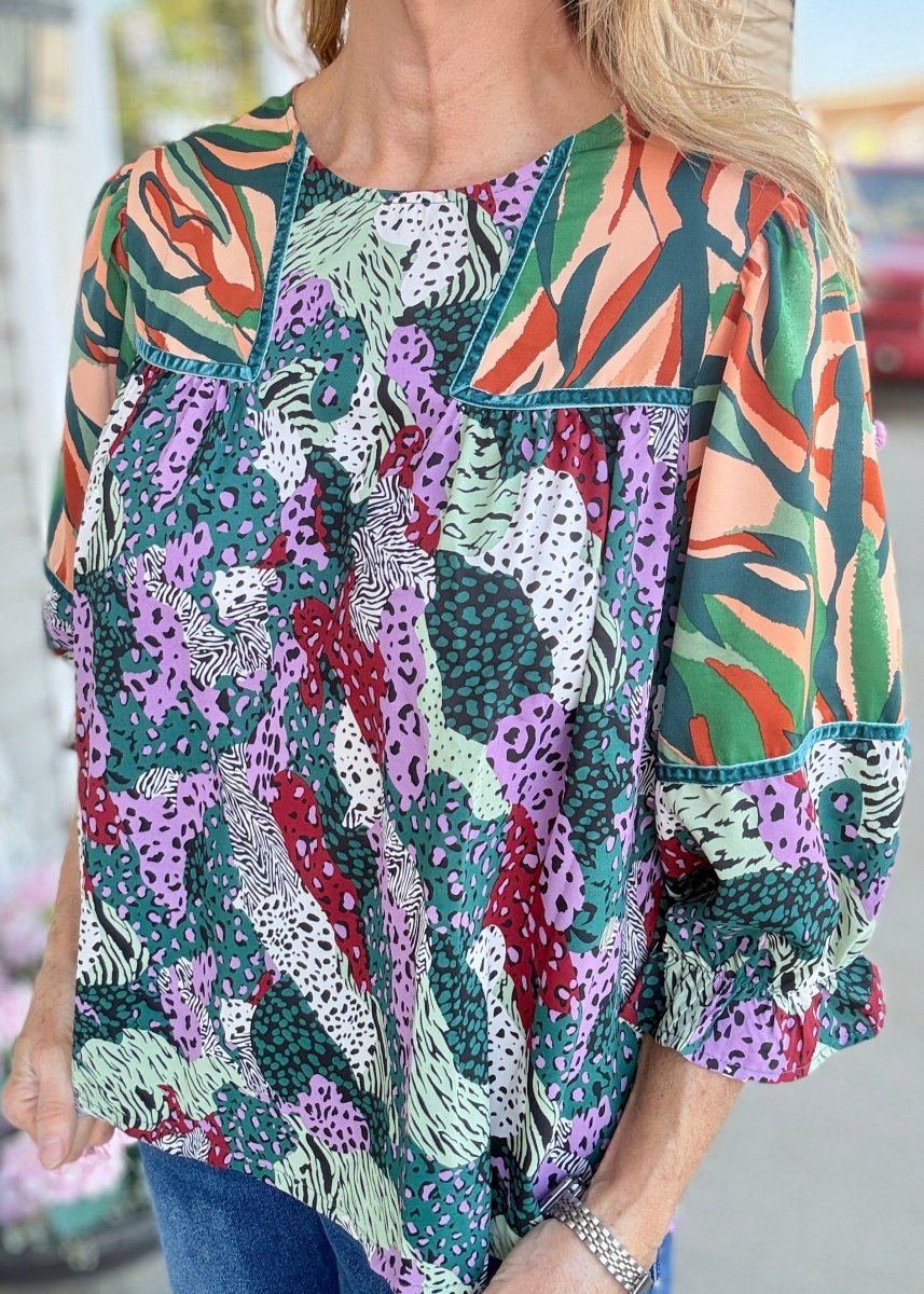 Mixed Print Top - Green Mix - Umgee Top -Jimberly's Boutique-Olive Branch-Mississippi