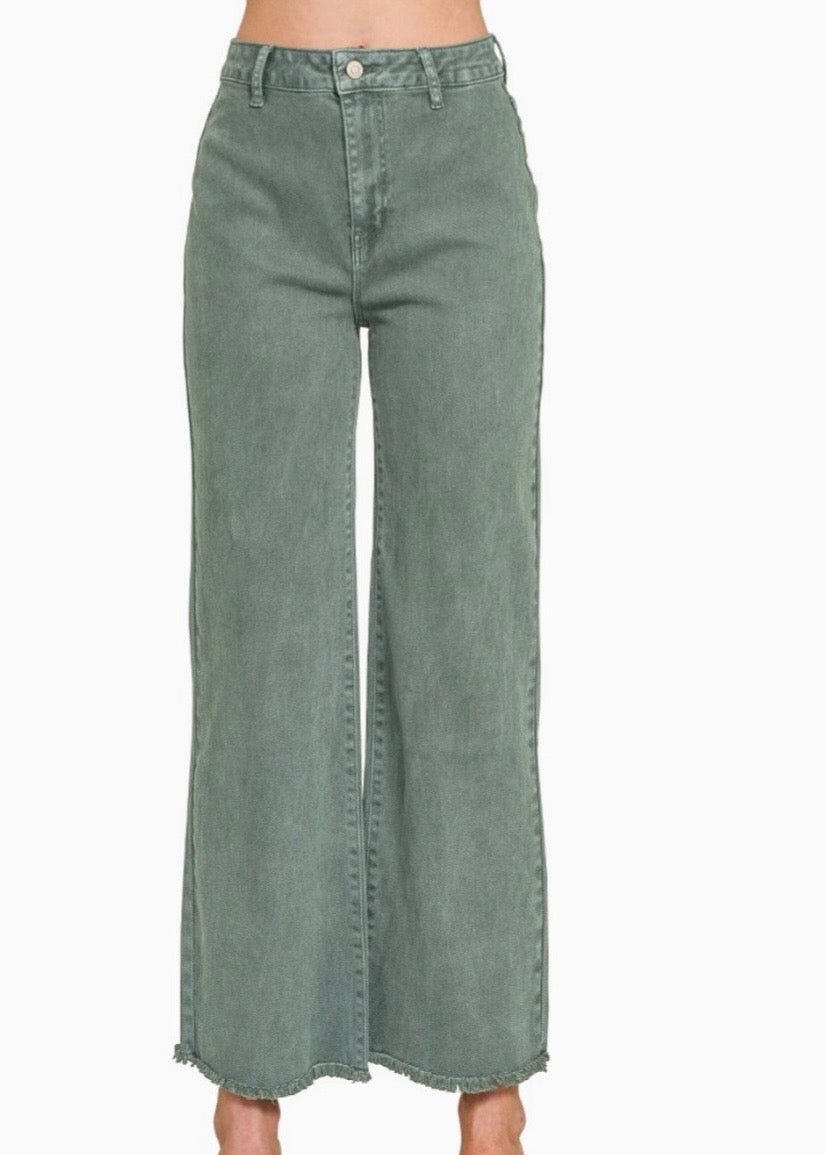 Mobile Acid Wash Straight Wide Pants - Ash Jade - casual pants -Jimberly's Boutique-Olive Branch-Mississippi