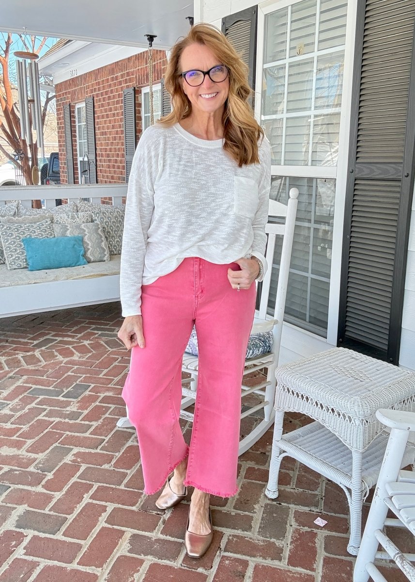 Mobile Acid Wash Straight Wide Pants - Fuchsia - casual pants - Jimberly's Boutique - Olive Branch - Mississippi