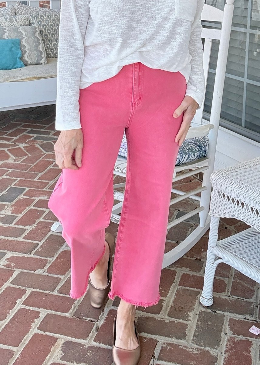 Mobile Acid Wash Straight Wide Pants - Fuchsia - casual pants - Jimberly's Boutique - Olive Branch - Mississippi
