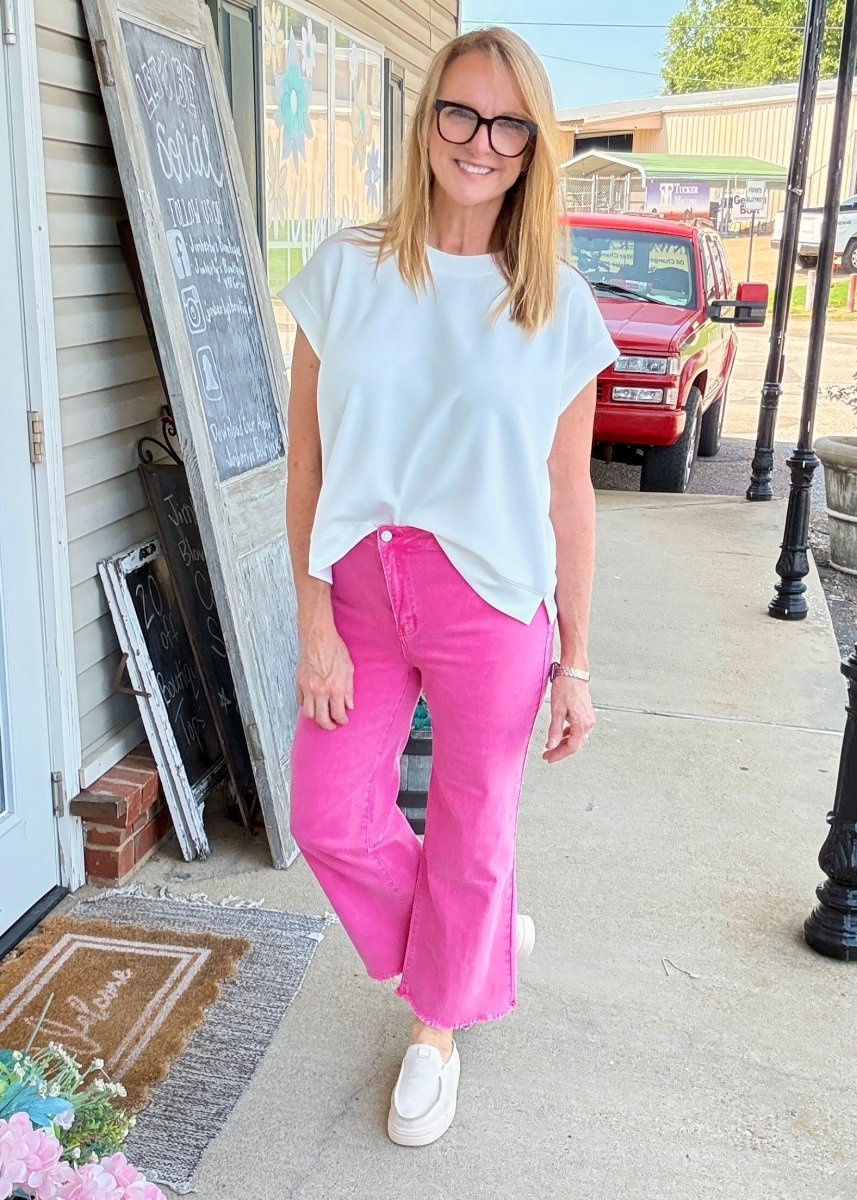 Mobile Acid Wash Straight Wide Pants - Hot Pink - casual pants -Jimberly's Boutique-Olive Branch-Mississippi