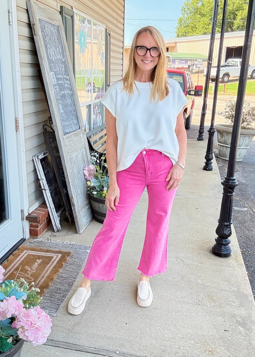 Mobile Acid Wash Straight Wide Pants - Hot Pink - casual pants -Jimberly's Boutique-Olive Branch-Mississippi