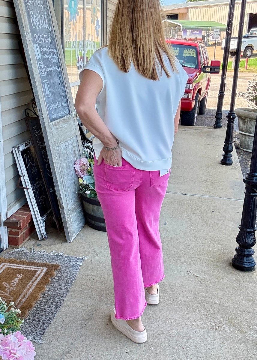 Mobile Acid Wash Straight Wide Pants - Hot Pink - casual pants -Jimberly's Boutique-Olive Branch-Mississippi