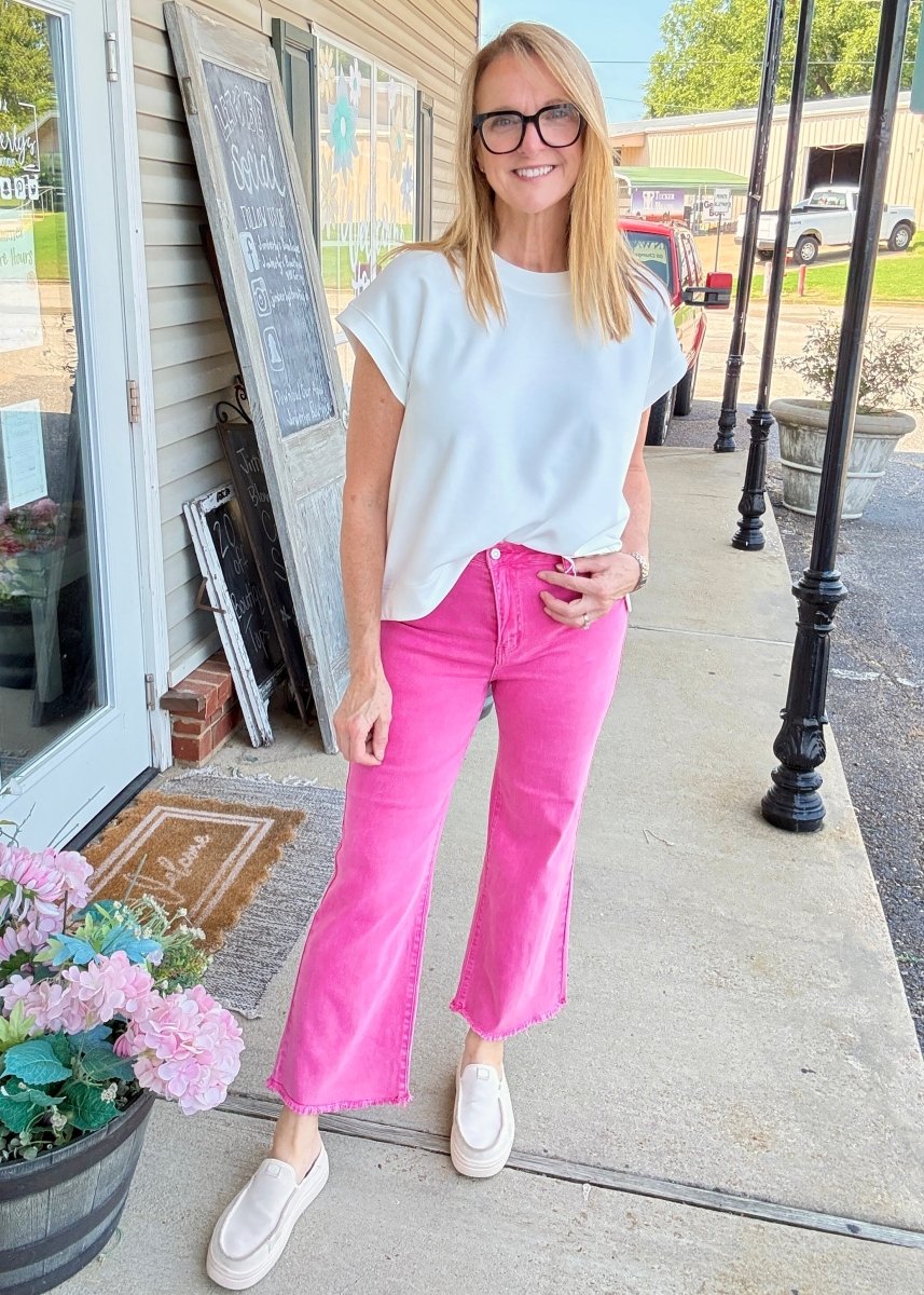 Mobile Acid Wash Straight Wide Pants - Hot Pink - casual pants -Jimberly's Boutique-Olive Branch-Mississippi