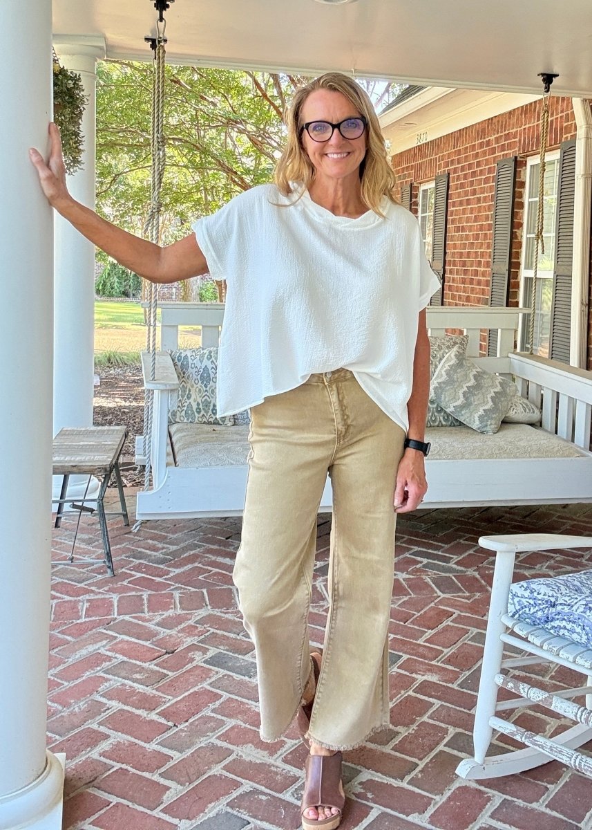 Mobile Acid Wash Straight Wide Pants - Lt Camel - casual pants - Jimberly's Boutique - Olive Branch - Mississippi