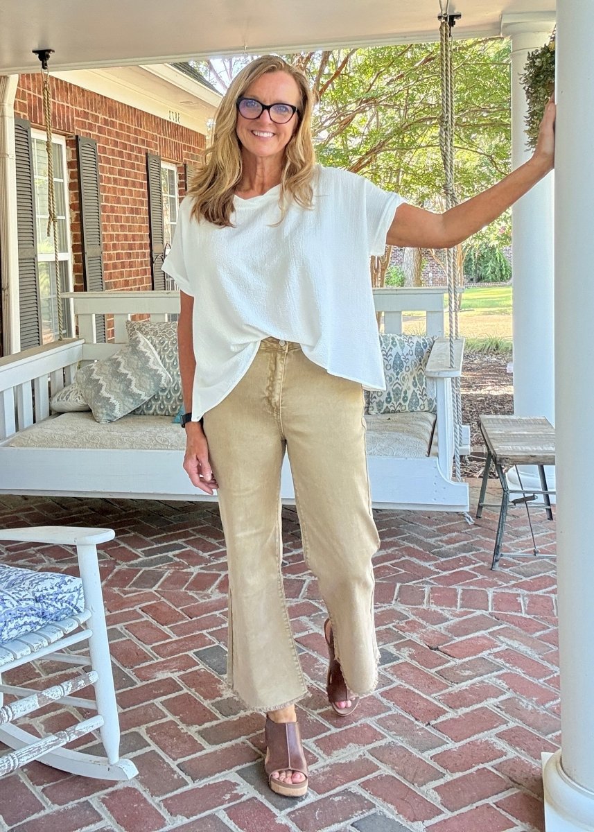 Mobile Acid Wash Straight Wide Pants - Lt Camel - casual pants - Jimberly's Boutique - Olive Branch - Mississippi