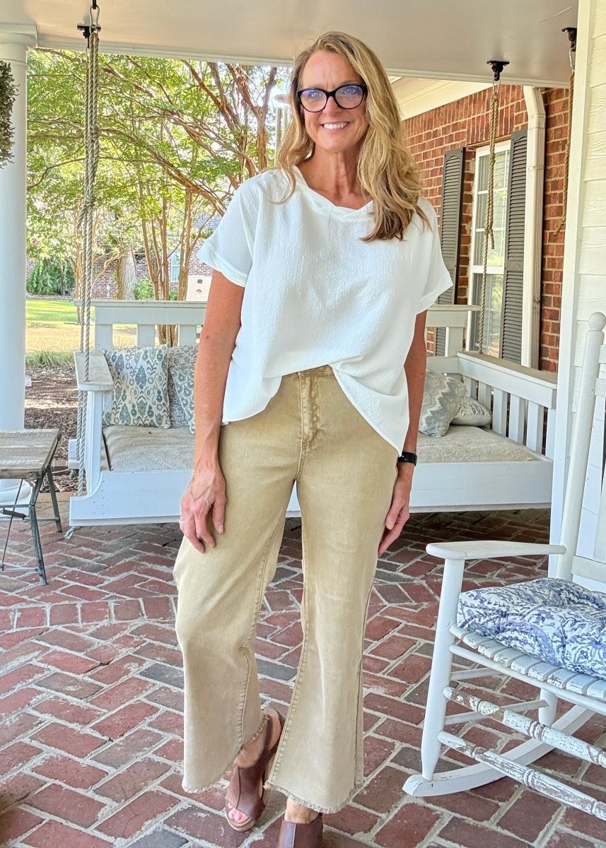 Mobile Acid Wash Straight Wide Pants - Lt Camel - casual pants - Jimberly's Boutique - Olive Branch - Mississippi