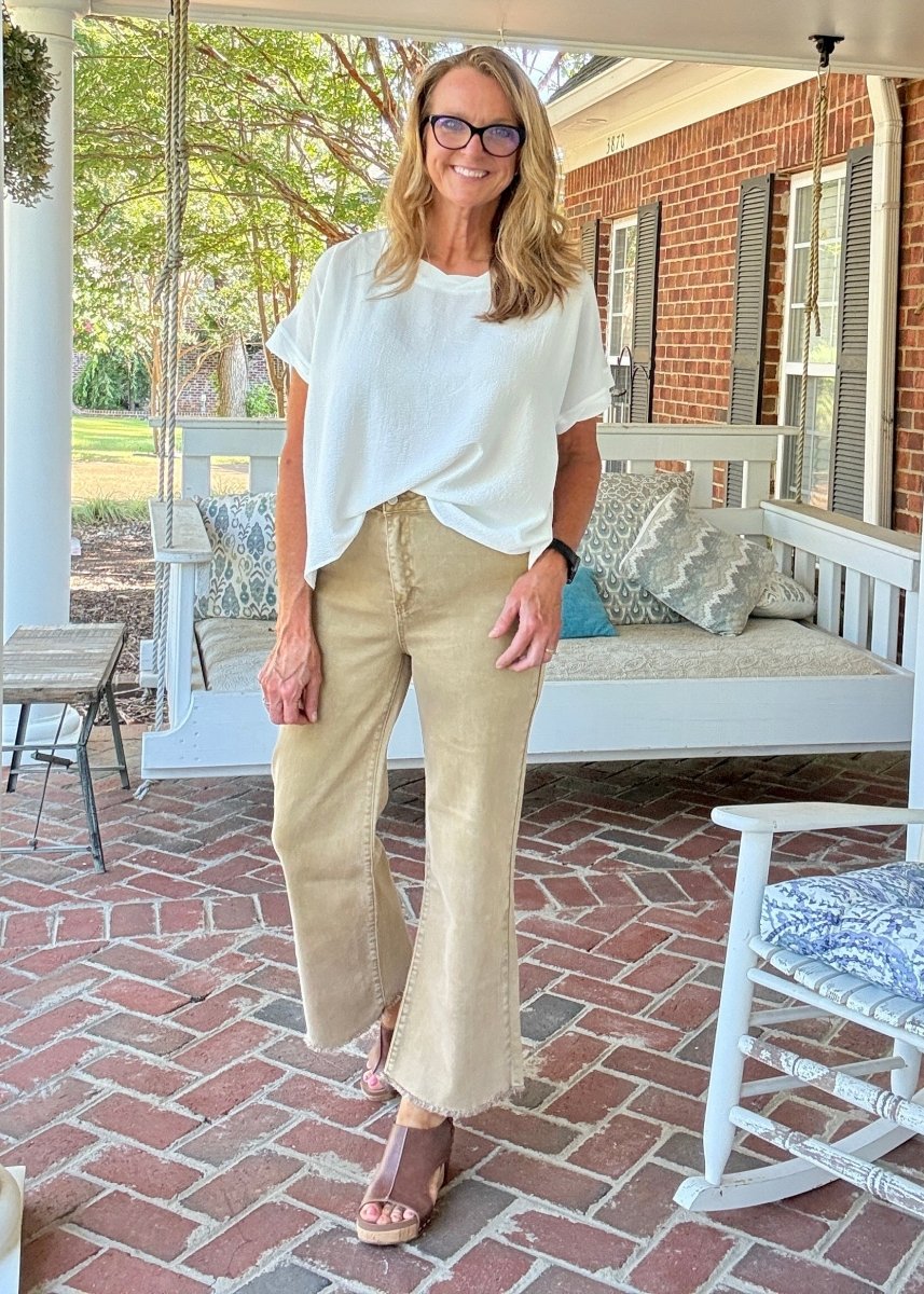 Mobile Acid Wash Straight Wide Pants - Lt Camel - casual pants - Jimberly's Boutique - Olive Branch - Mississippi