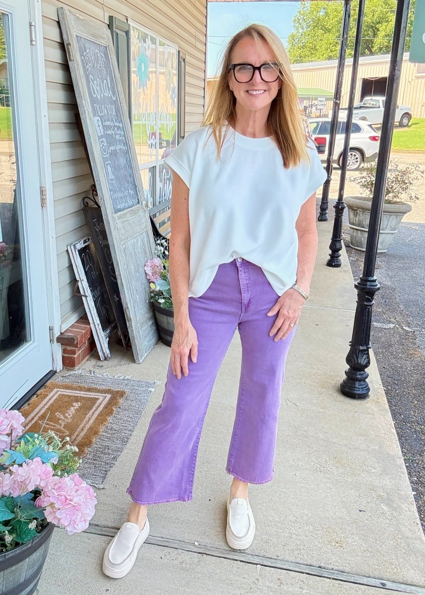 Mobile Acid Wash Straight Wide Pants - Lt Plum - casual pants -Jimberly's Boutique-Olive Branch-Mississippi