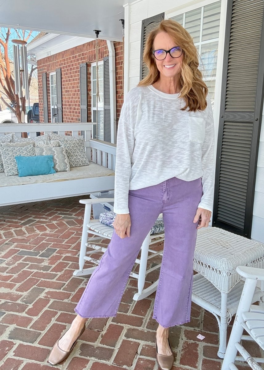 Mobile Acid Wash Straight Wide Pants - Lt Plum - casual pants - Jimberly's Boutique - Olive Branch - Mississippi