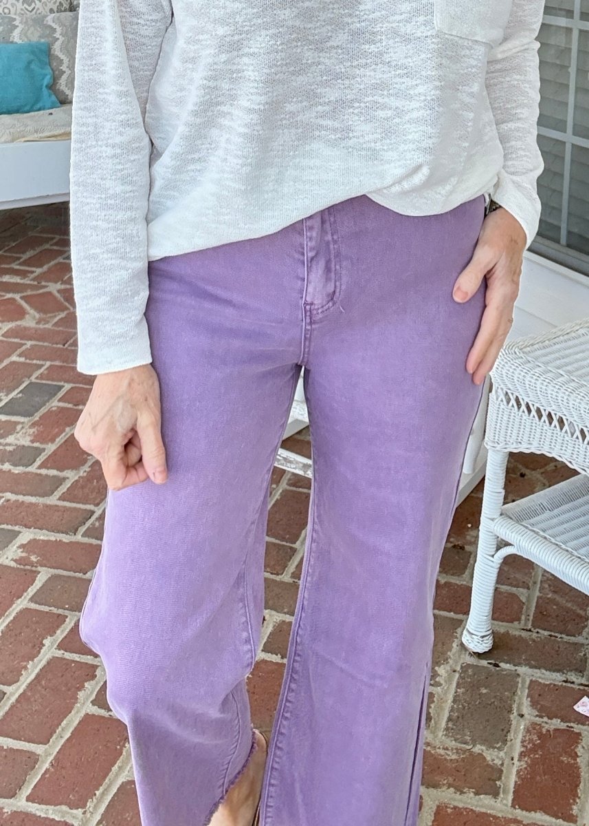 Mobile Acid Wash Straight Wide Pants - Lt Plum - casual pants - Jimberly's Boutique - Olive Branch - Mississippi