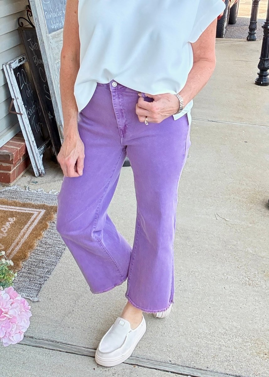 Mobile Acid Wash Straight Wide Pants - Lt Plum - casual pants -Jimberly's Boutique-Olive Branch-Mississippi