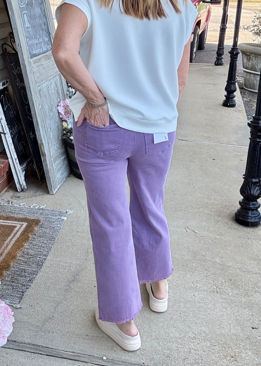 Mobile Acid Wash Straight Wide Pants - Lt Plum - casual pants -Jimberly's Boutique-Olive Branch-Mississippi