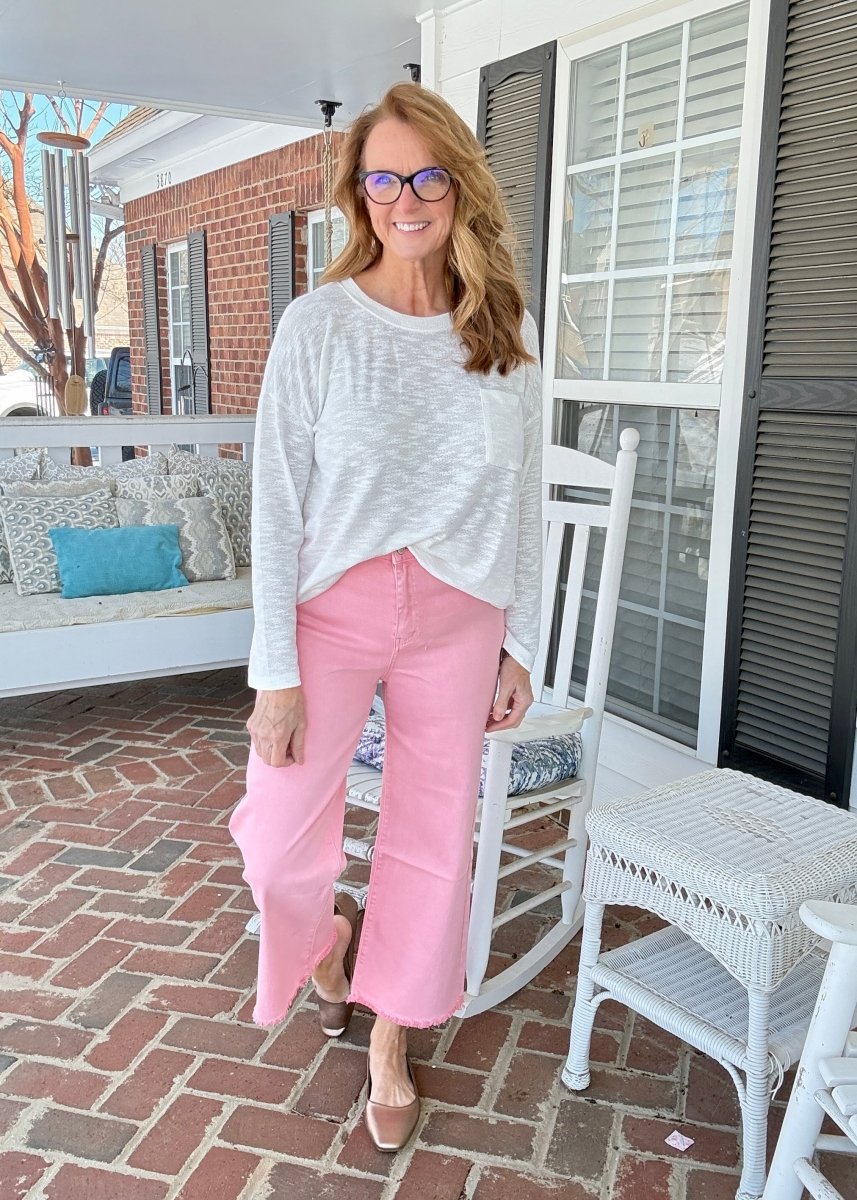 Mobile Acid Wash Straight Wide Pants - Pink - casual pants - Jimberly's Boutique - Olive Branch - Mississippi