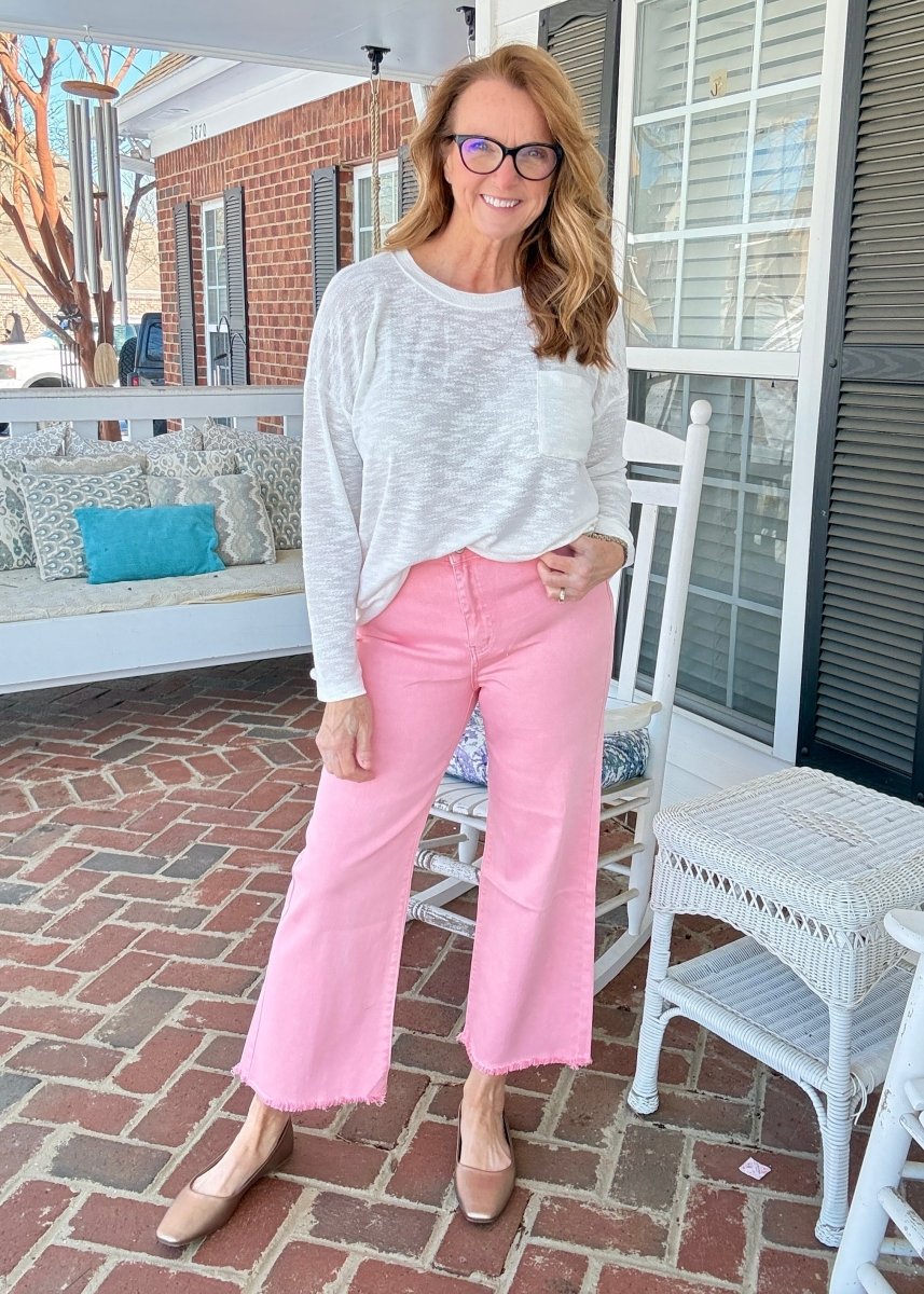 Mobile Acid Wash Straight Wide Pants - Pink - casual pants - Jimberly's Boutique - Olive Branch - Mississippi