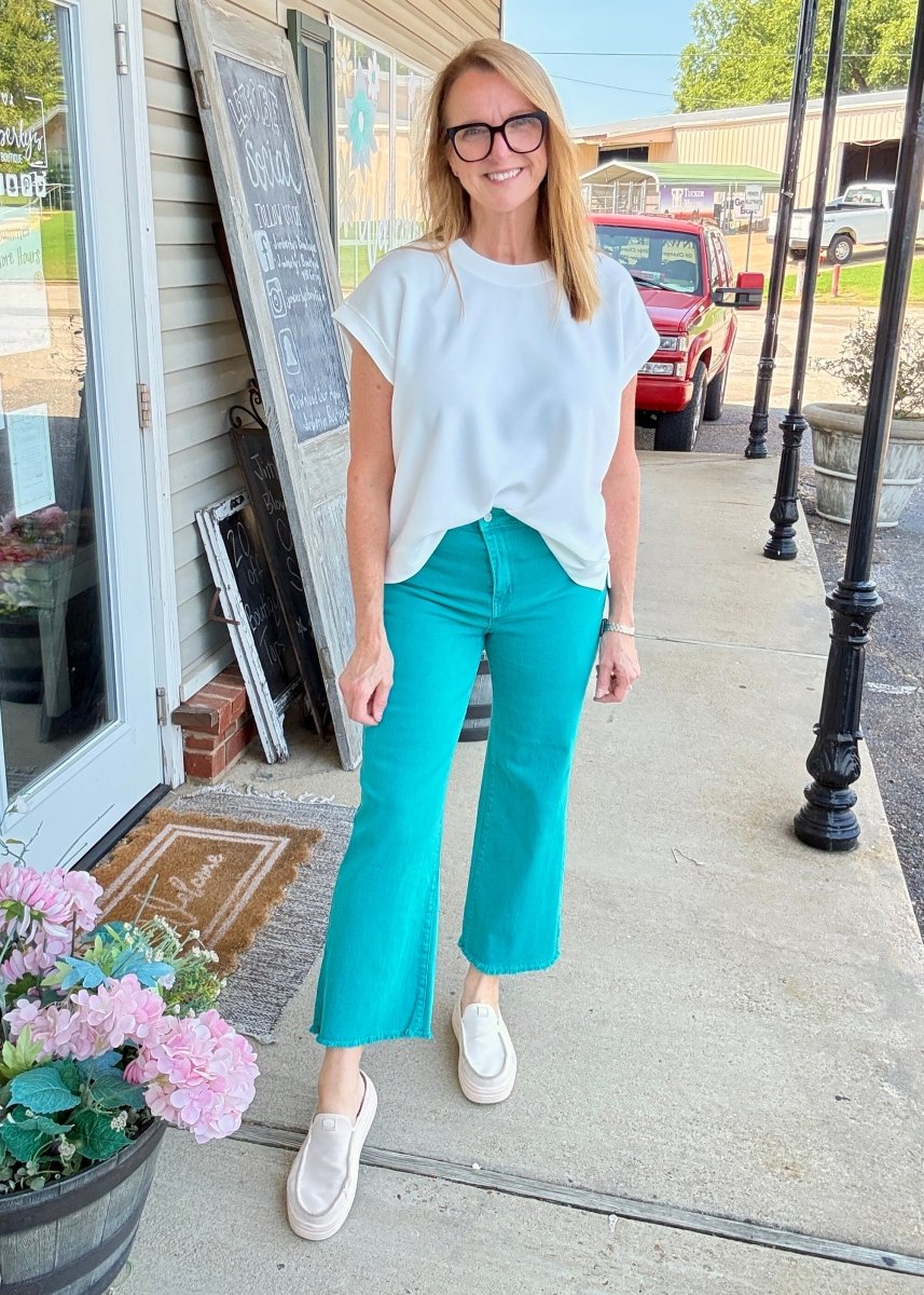 Mobile Acid Wash Straight Wide Pants - Teal - casual pants -Jimberly's Boutique-Olive Branch-Mississippi
