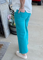 Mobile Acid Wash Straight Wide Pants - Teal - casual pants -Jimberly's Boutique-Olive Branch-Mississippi