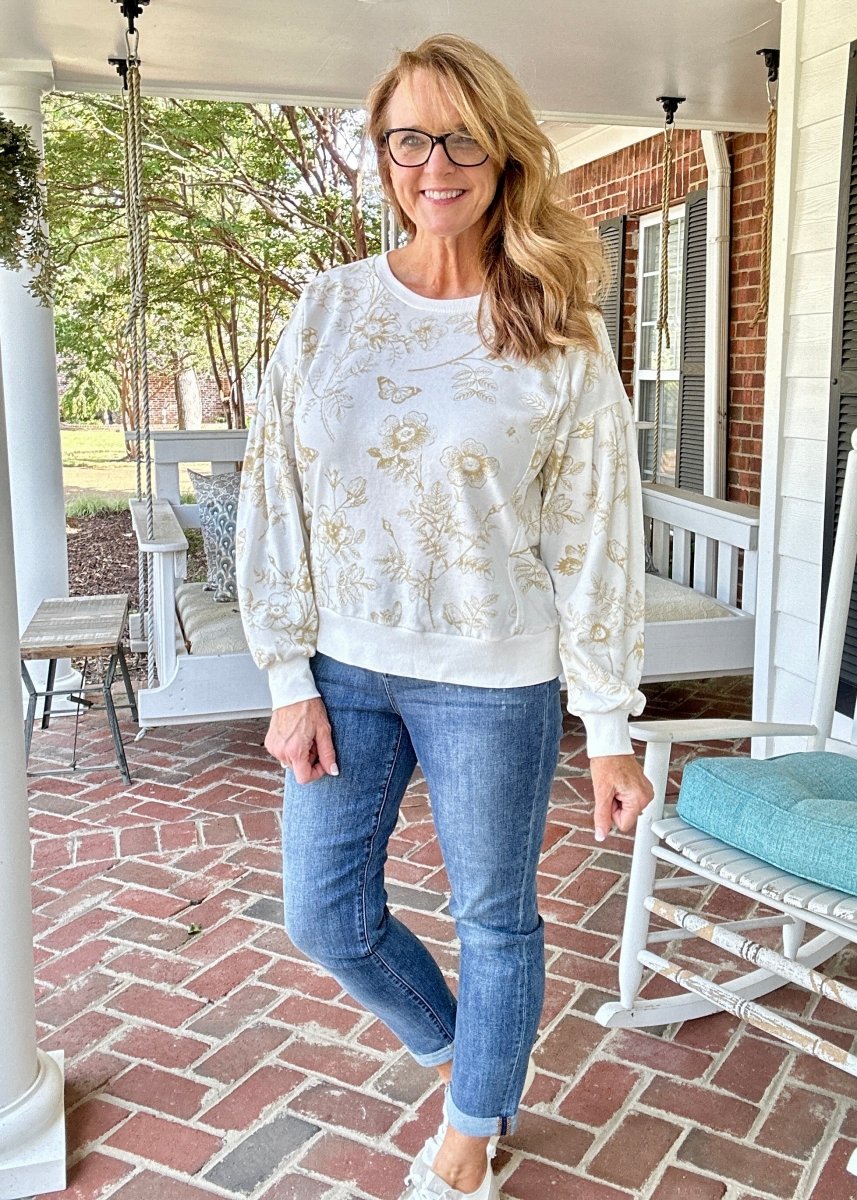 Mocha Floral Print French Terry Top | Umgee - Jimberly's Boutique - Olive Branch - Mississippi