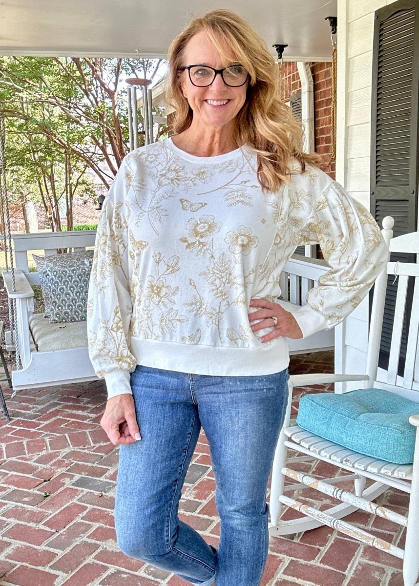 Mocha Floral Print French Terry Top | Umgee - Jimberly's Boutique - Olive Branch - Mississippi