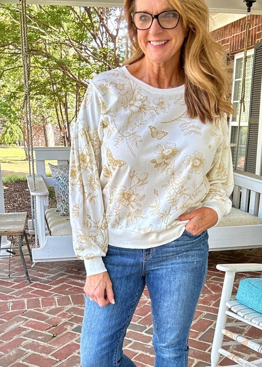 Mocha Floral Print French Terry Top | Umgee - Jimberly's Boutique - Olive Branch - Mississippi