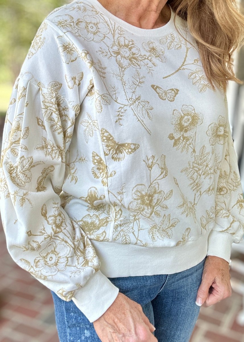 Mocha Floral Print French Terry Top | Umgee - Jimberly's Boutique - Olive Branch - Mississippi