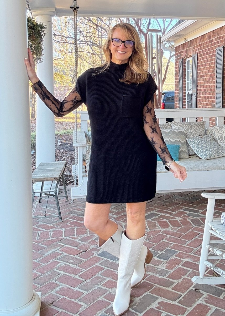 Mock Neck Sweater Dress - Black - sweater dress - Jimberly's Boutique - Olive Branch - Mississippi