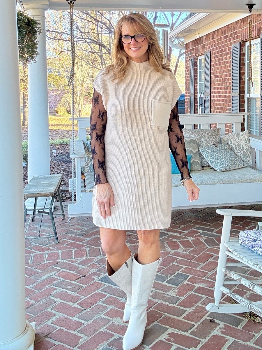 Mock Neck Sweater Dress - Sand Beige - sweater dress - Jimberly's Boutique - Olive Branch - Mississippi