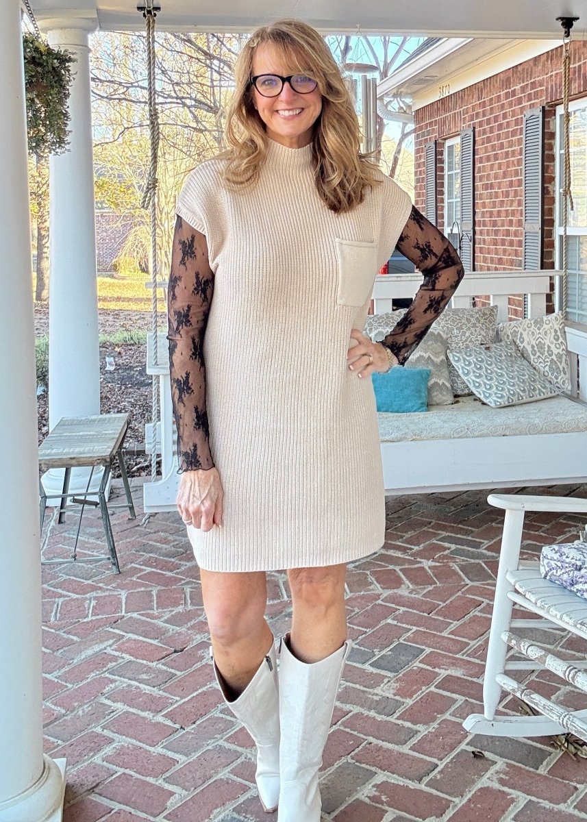 Mock Neck Sweater Dress - Sand Beige - sweater dress - Jimberly's Boutique - Olive Branch - Mississippi